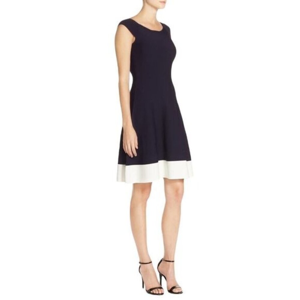 NEW‎ Eliza J Bandage Knit Dress Fit and Flare Navy White Size 10
